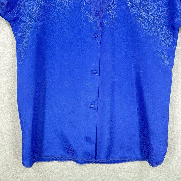 VTG Val Mode Nightgown 2X Purple Floral Lace Short Sleeve Button Front Lingerie - Picture 3 of 13